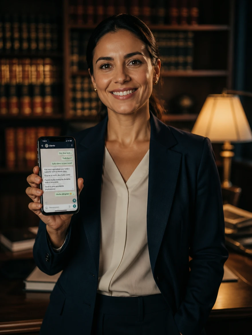 Advogada atendendo clientes pelo WhatsApp