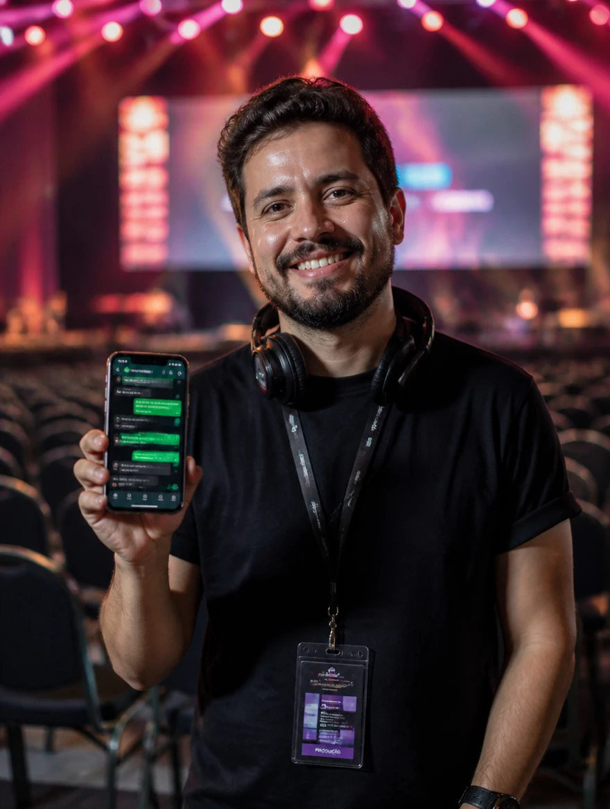 Produtor de eventos atendendo o público pelo WhatsApp